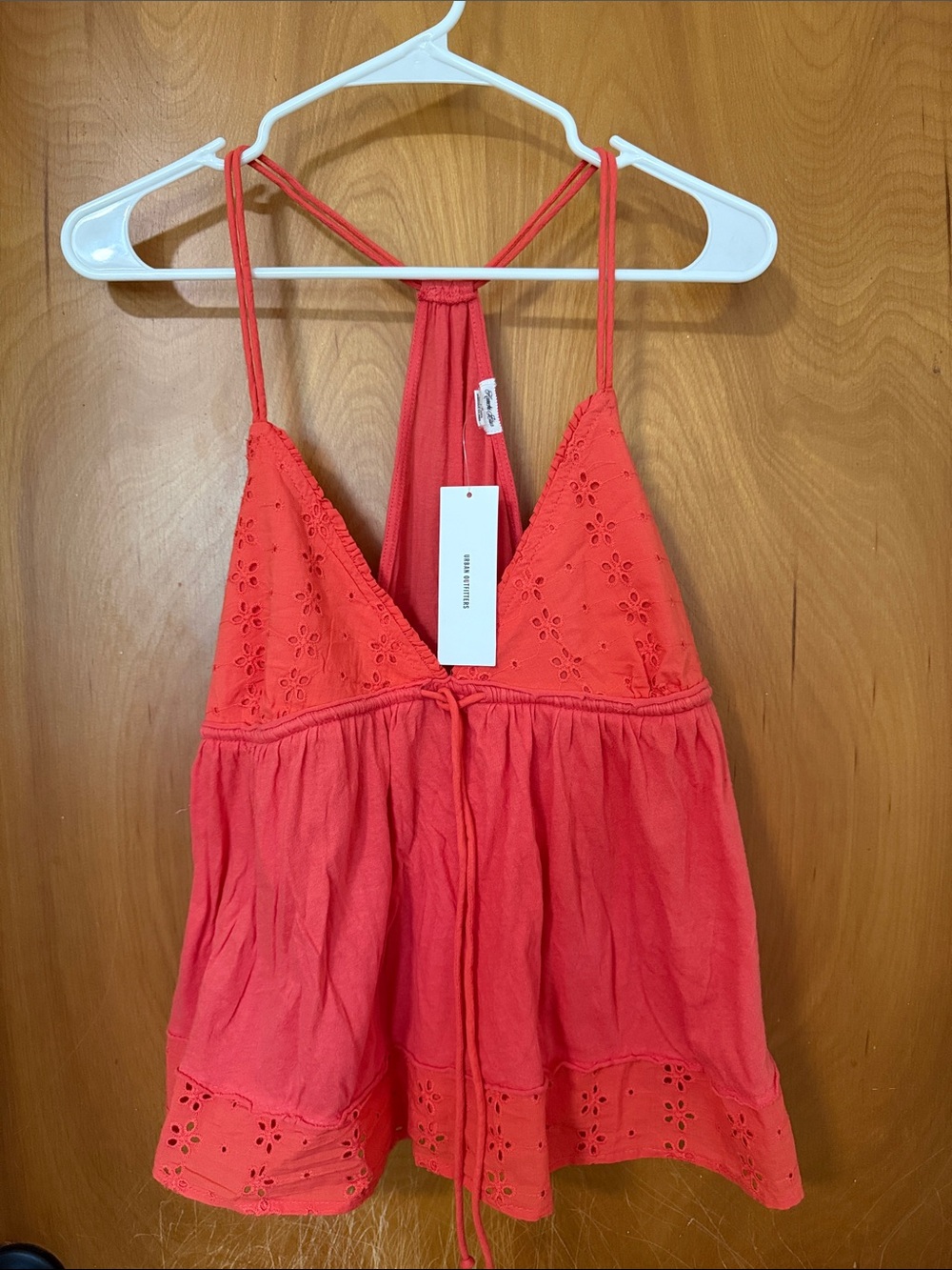 Women's Eyelet Halter Tank Top - Coral